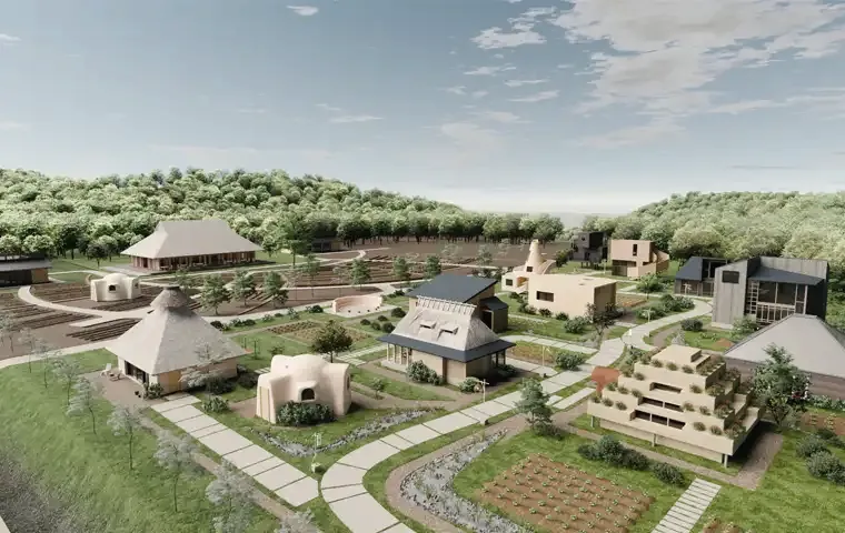 ภาพจำลอง Farming Resort ของ Pasona ท่ามกลางแปลงเกษตร